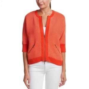 CAbi red orange tweed exposed zipper cardigan